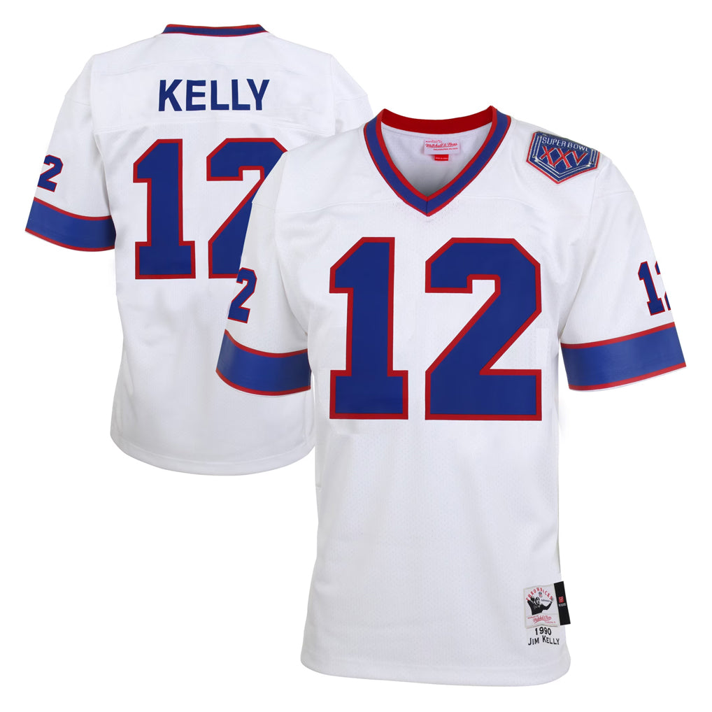 B.Bills #12 Jim Kelly Player White Mitchell & Ness XXV Throwback Limited Edoa Stitched Jerseys