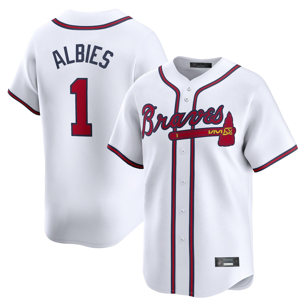 A.Braves #1 Ozzie Albies Player White Limited Home Game Edoa Stitched Jerseys