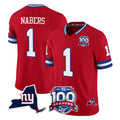 NY.Giants #1 Malik Nabers Player Red 100th Season & State Patch Vapor Limited Home Game Edoa Stitched Jerseys