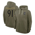 B.Ravens #91 Trey Hendrickson Player Olive Salute to Service Hoodie Edoa Stitched Jerseys