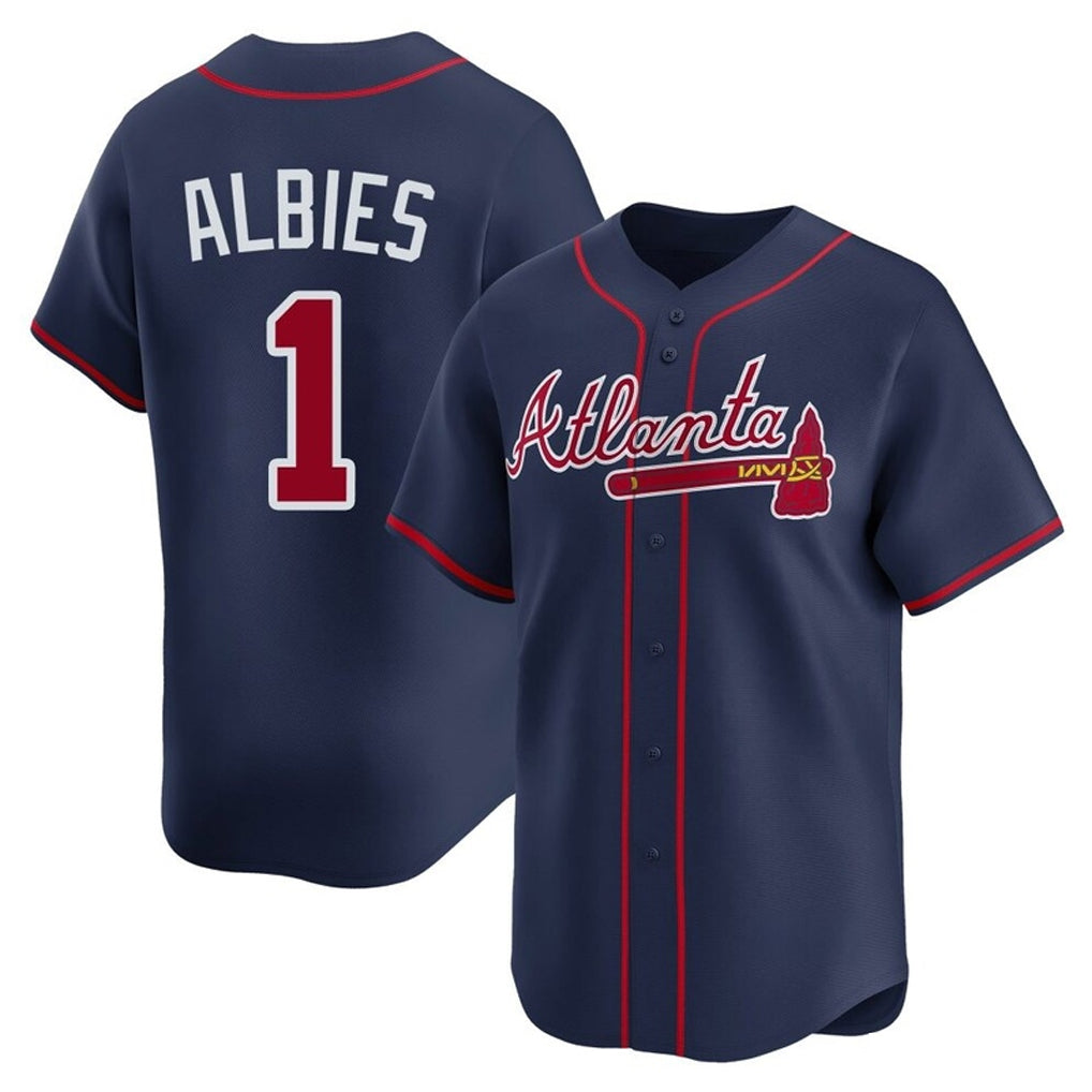 A.Braves #1 Ozzie Albies Player Navy Limited Home Game Edoa Stitched Jerseys