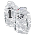 P.Eagles #1 Jalen Hurts Player Arctic Camo Salute to Service Pullover Hoodies Limited Game Edoa Stitched Jerseys