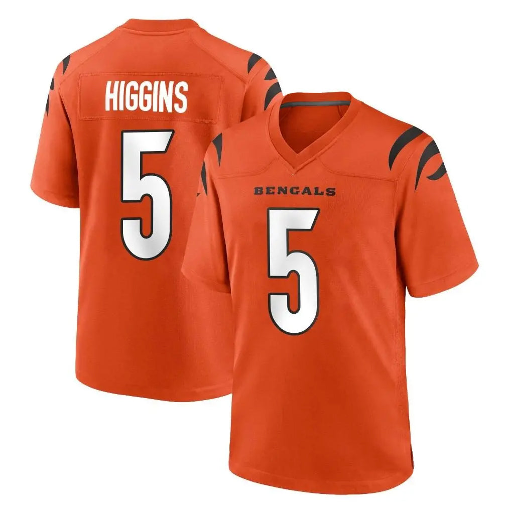 C.Bengals #5 Tee Higgins Player Orange Home Game Edoa Stitched Jerseys