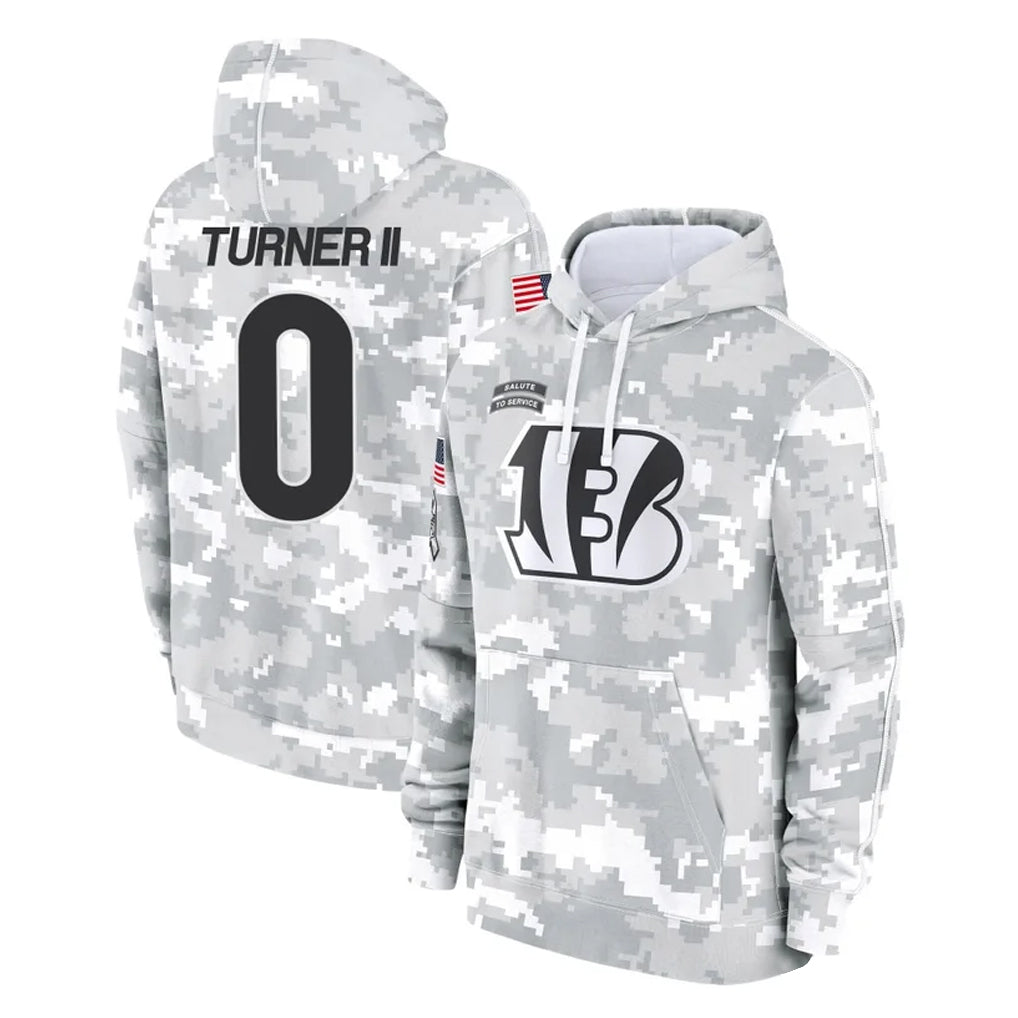 C.Bengals #0 DJ Turner II Player Arctic Camo Salute to Service Pullover Hoodie Limited Edoa Stitched Jerseys