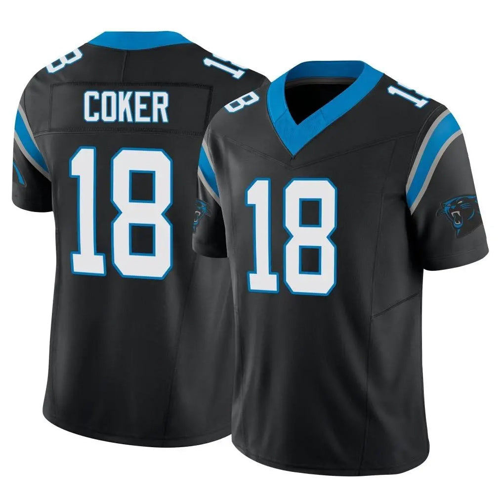 C.Panthers #18 Jalen Coker Player Black Vapor F.U.S.E. Limited Home Game Edoa Stitched Jerseys