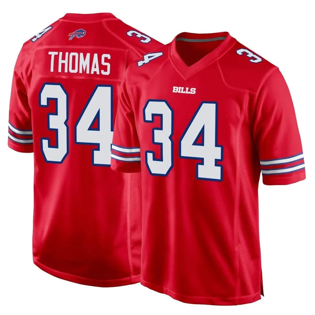 B.Bills #34 Thurman Thomas Player Red Home Game Edoa Stitched Jerseys
