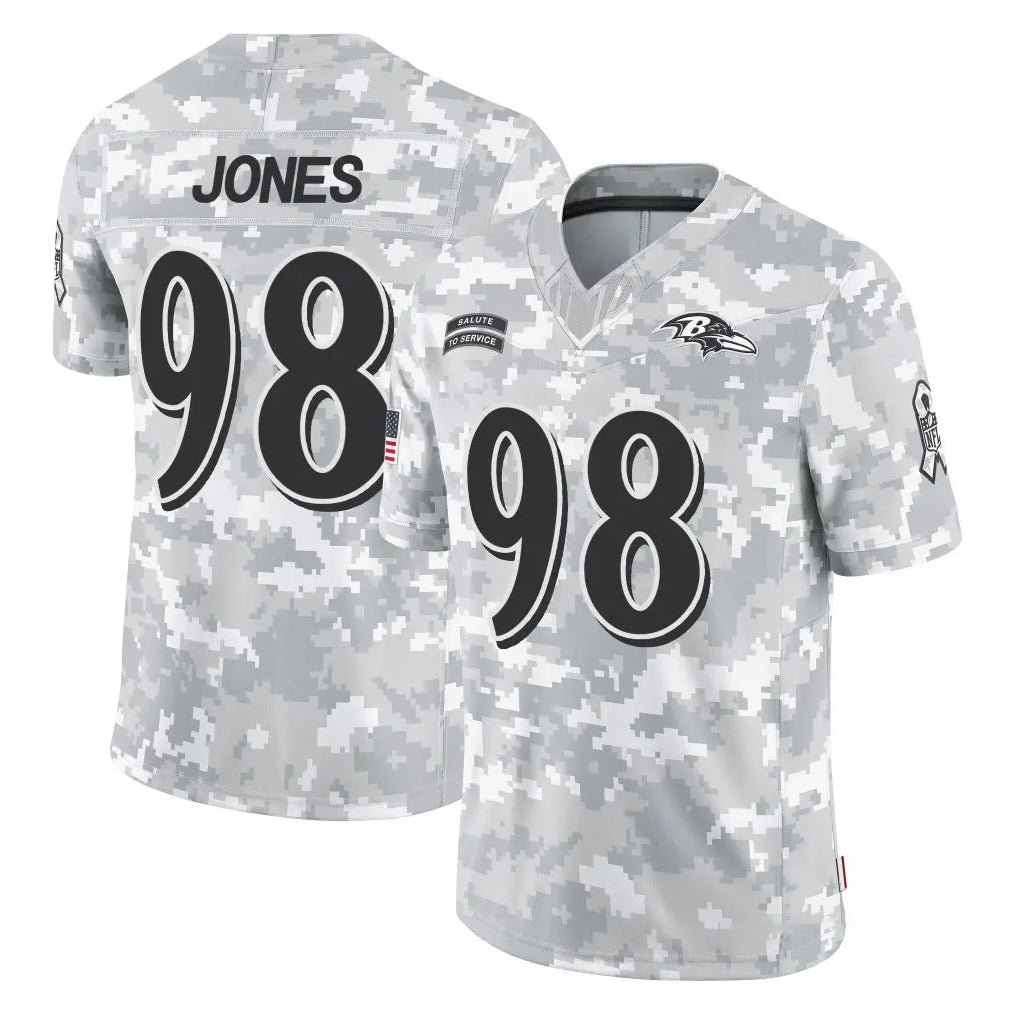 B.Ravens #98 Travis Jones Player Arctic Camo Salute to Service Limited Edoa Stitched Jerseys