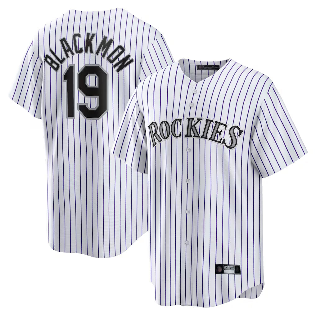 C.Rockies #19 Charlie Blackmon Player White Game Home Edoa Stitched Jerseys