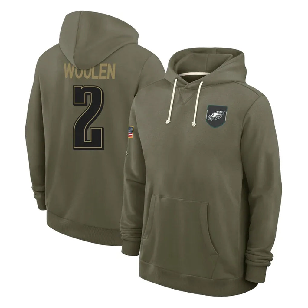 P.Eagles #2 Riq Woolen Player Olive Salute to Service Pullover Hoodies Limited Edoa Stitched Jerseys