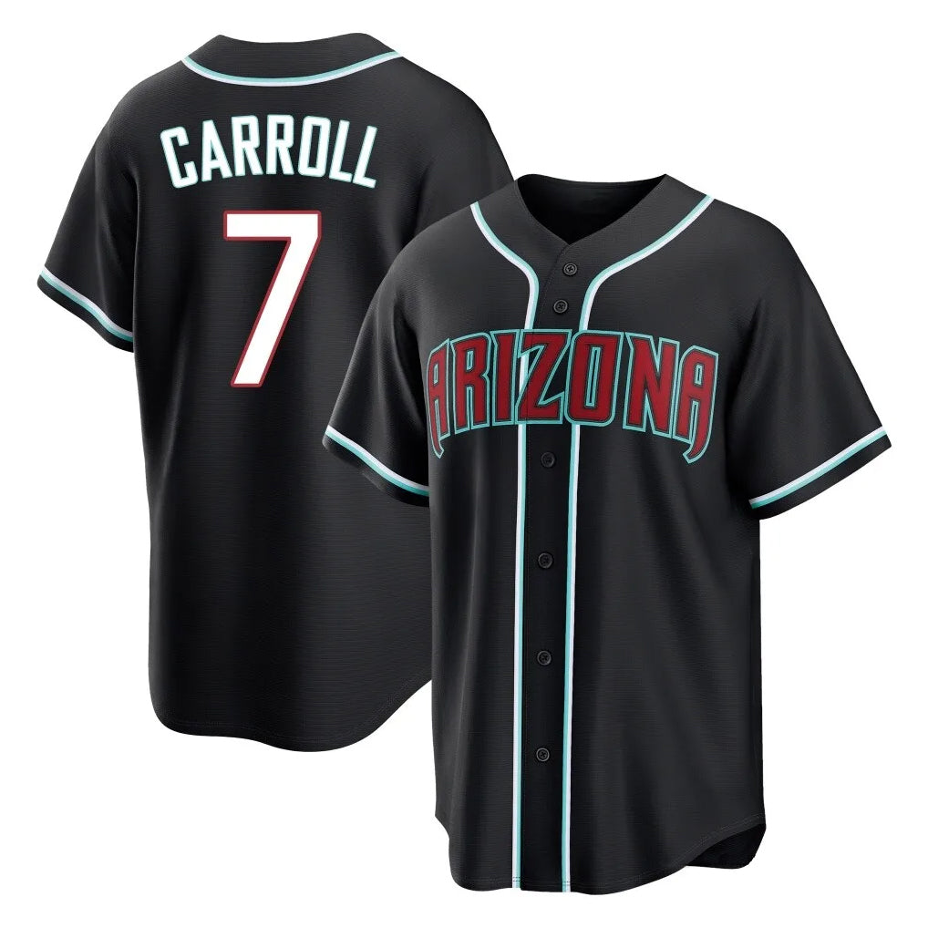 A.Diamondbacks #7 Corbin Carroll Player Black Fashion Out Home Game Edoa Stitched Jerseys