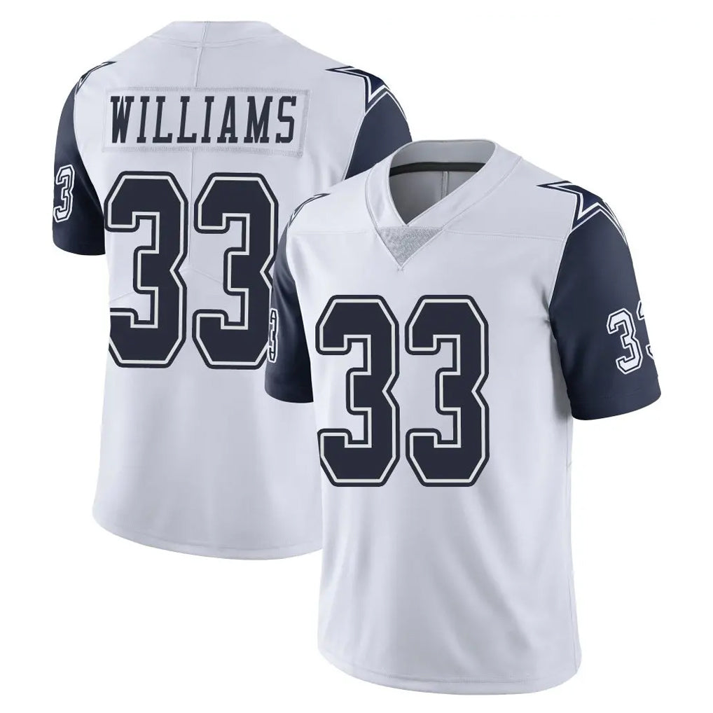 D.Cowboys #33 Javonte Williams Player White-Navy Limited Color Rush Vapor Untouchable Home Game Edoa Stitched Jerseys