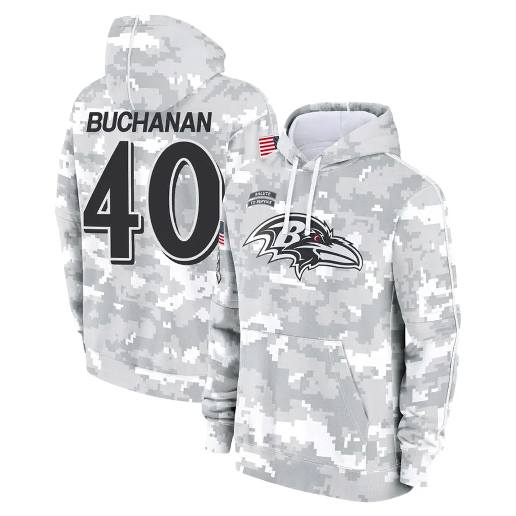 B.Ravens #40 Teddye Buchanan Player Arctic Camo Salute to Service Pullover Hoodie Edoa Stitched Jerseys