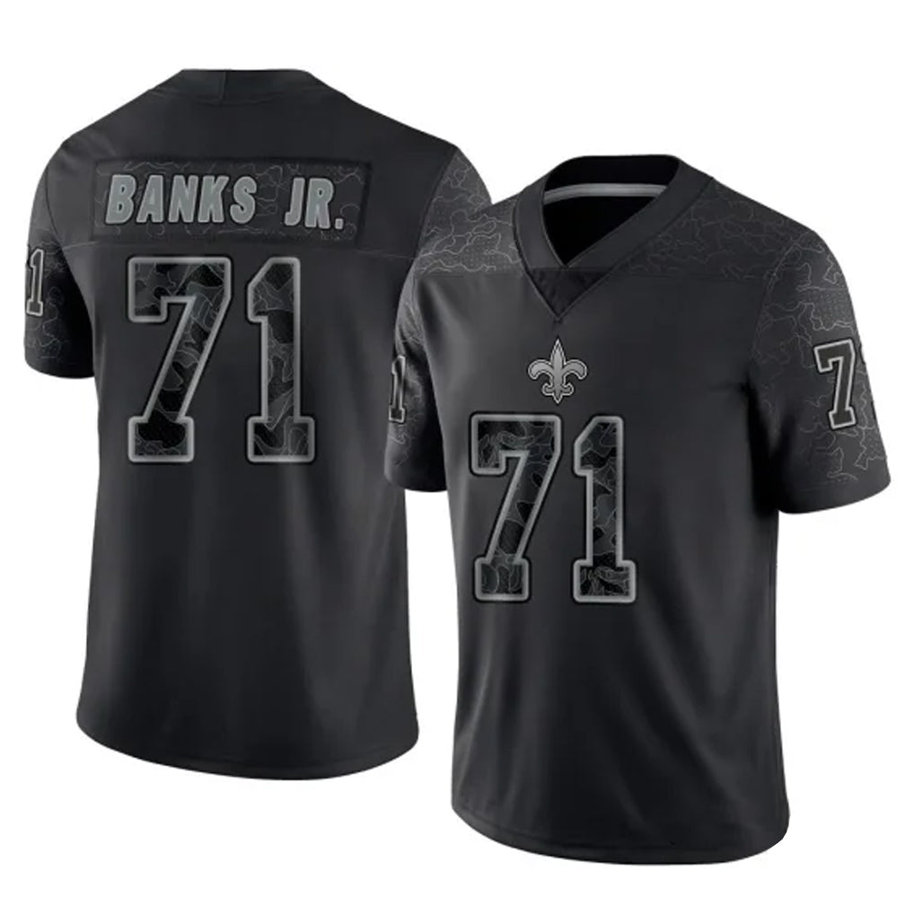 NO.Saints #71 Kelvin Banks Jr. Player Black Limited Reflective Home Game Edoa Stitched Jerseys
