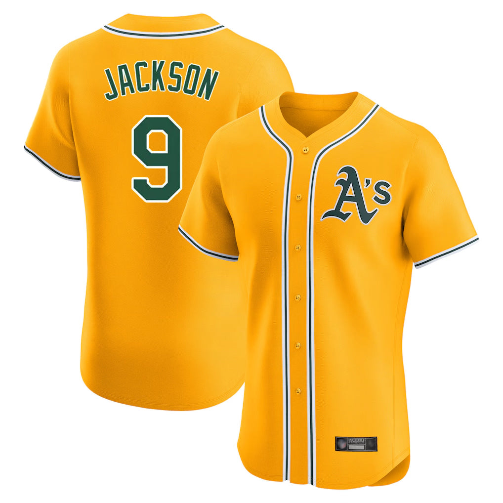 Athletics #9 Reggie Jackson Player Gold Limited Elite Home Game Edoa Stitched Jerseys