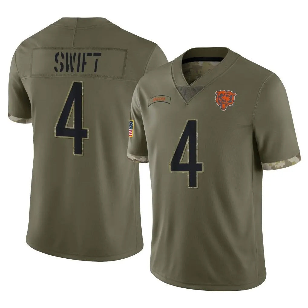 C.Bears #4 D'Andre Swift Player Olive Salute to Service Limited Game Edoa Stitched Jerseys
