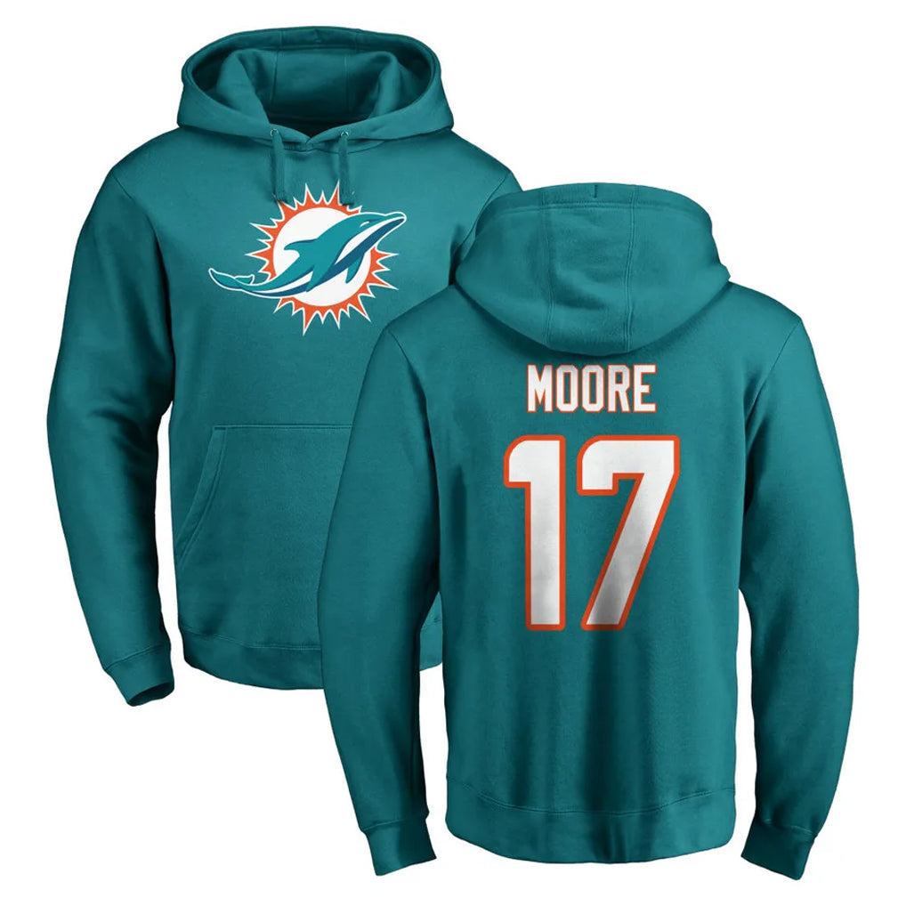 M.Dolphins #17 Trey Moore Player Aqua LOGO Pullover Hoodies Limited Edoa Stitched Jerseys