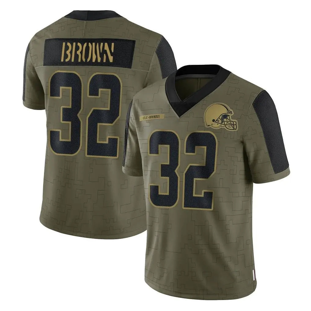 C.Browns #32 Jim Brown Player Olive Salute to Service Limited Home Game Edoa Stitched Jerseys