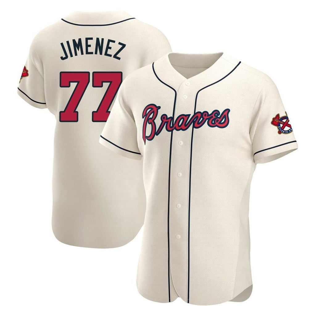 A.Braves #77 Joe Jimenez Player Cream Limited Elite Home Game Edoa Stitched Jerseys