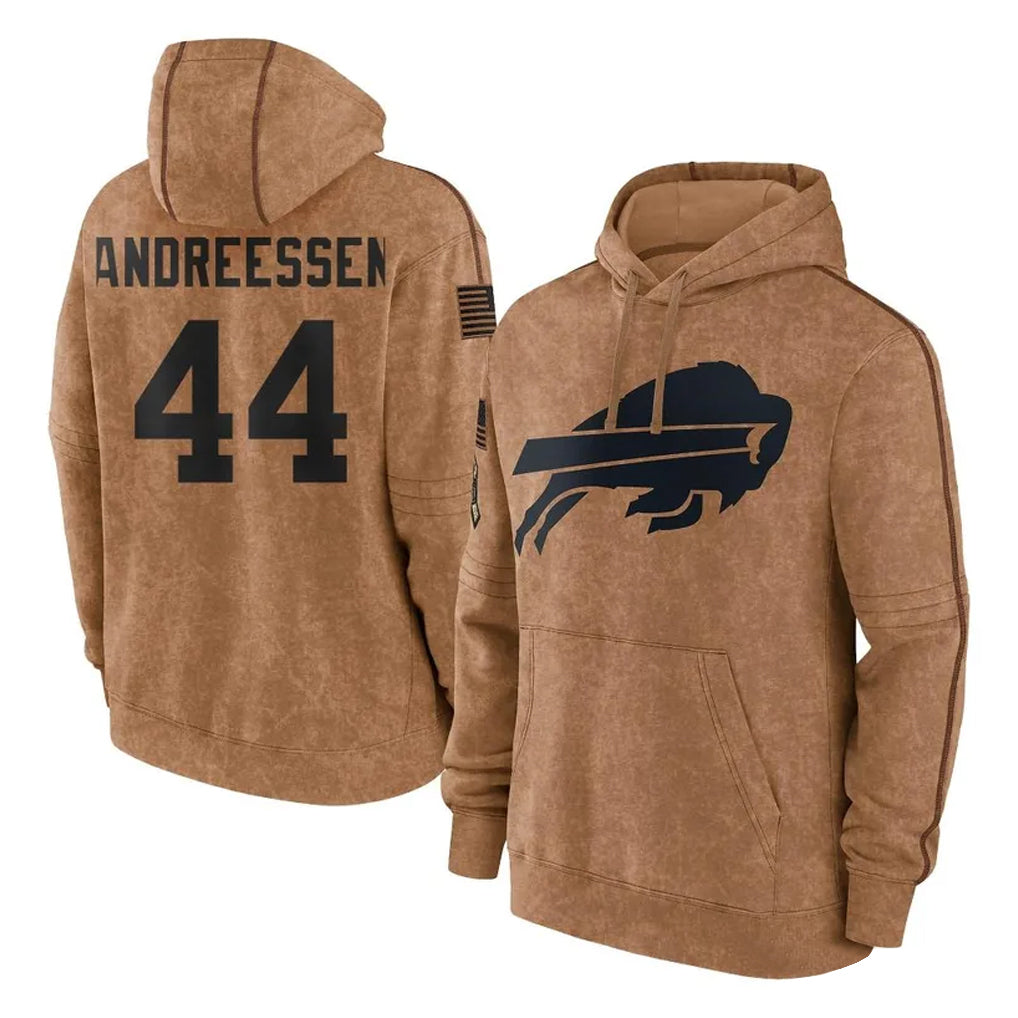 B.Bills #44 Joe Andreessen Player Brown Salute to Service Hoodies Edoa Stitched Jerseys