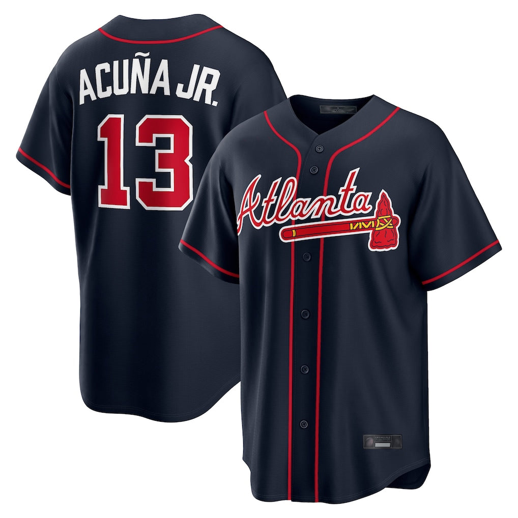 A.Braves #13 Ronald Acuna Jr Player Navy Home Game Edoa Stitched Jerseys