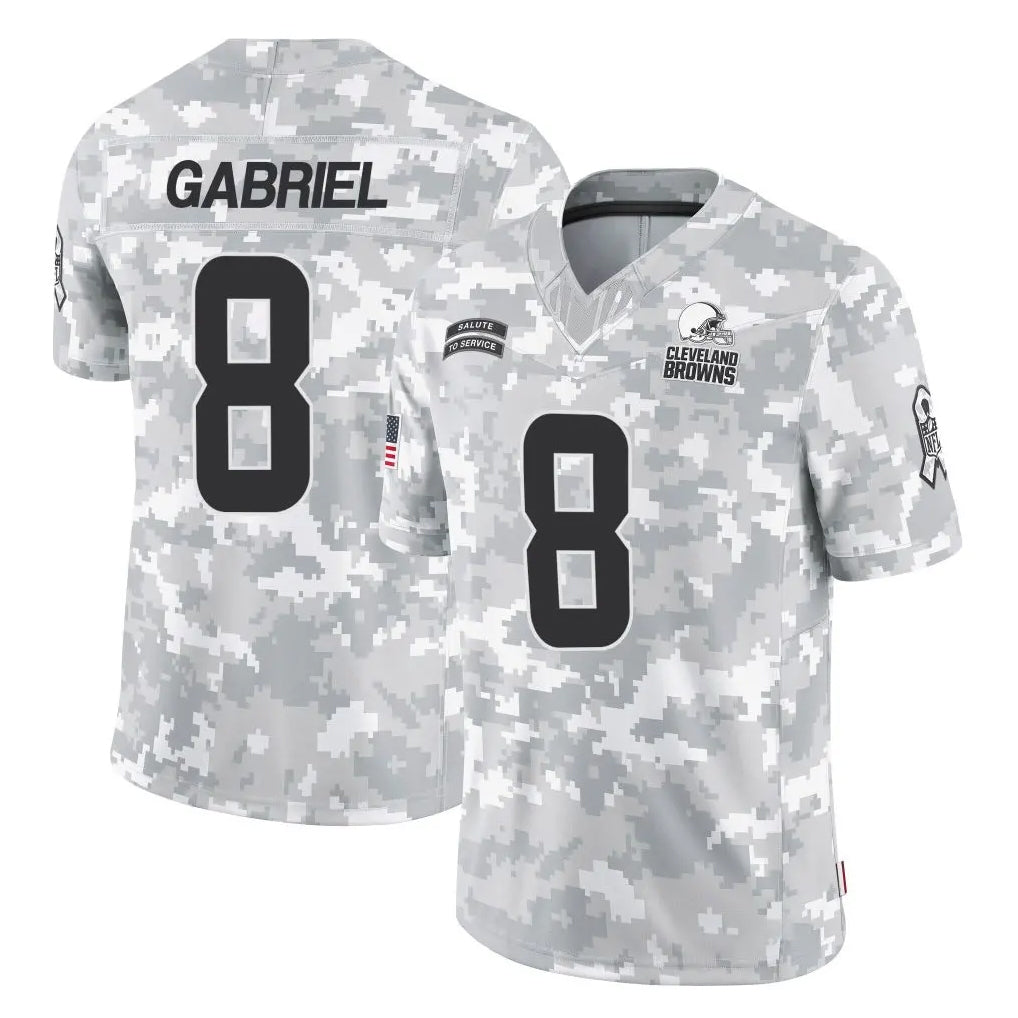 C.Browns #8 Dillon Gabriel Player Arctic Camo Salute to Service Limited Home Game Edoa Stitched Jerseys
