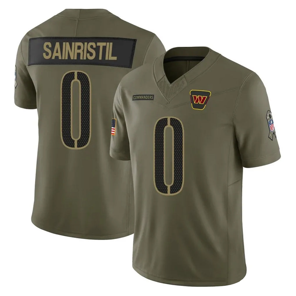 W.Commanders #0 Mike Sainristil Player Olive 2025 Salute To Service Limited Home Game Edoa Stitched Jerseys