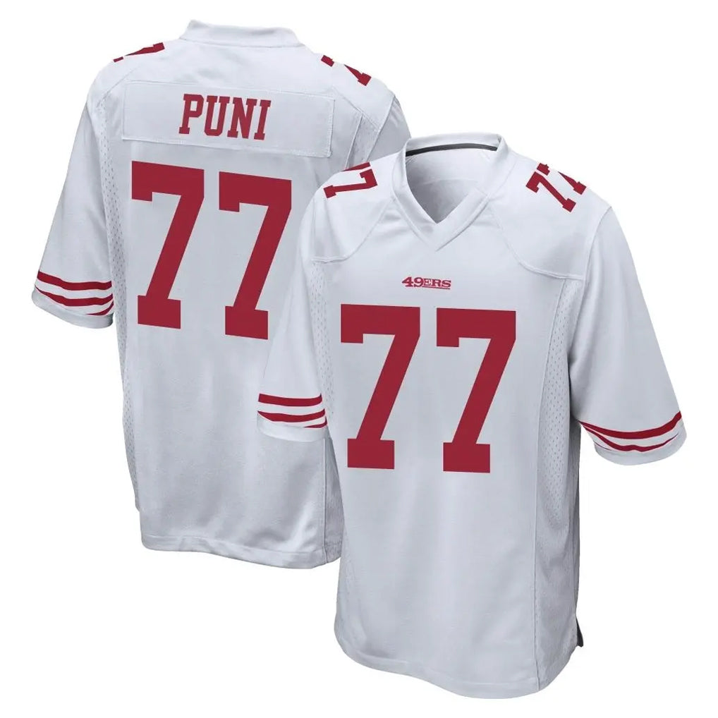 SF.49ers #77 Dominick Puni Player White Home Game Edoa Stitched Jerseys