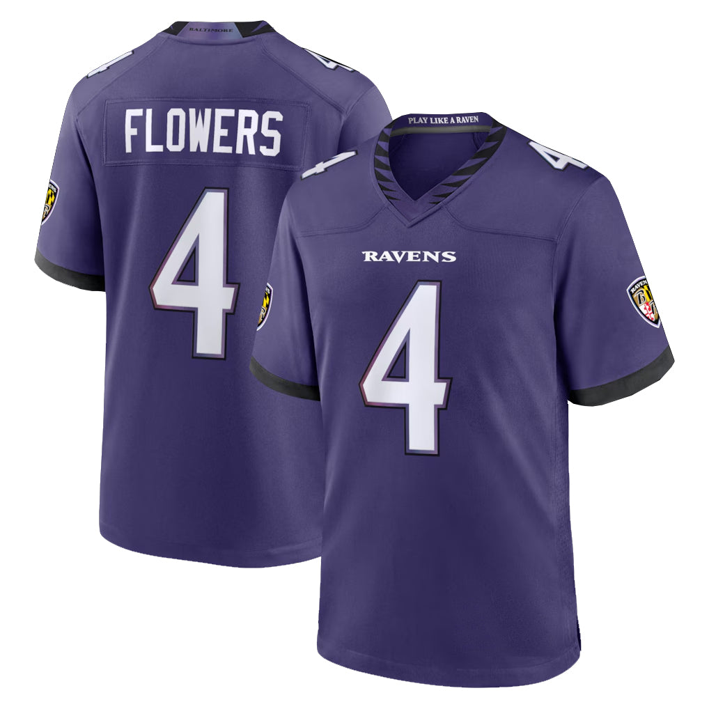 B.Ravens #4 Zay Flowers Player Purple Home Game Edoa Stitched Jerseys
