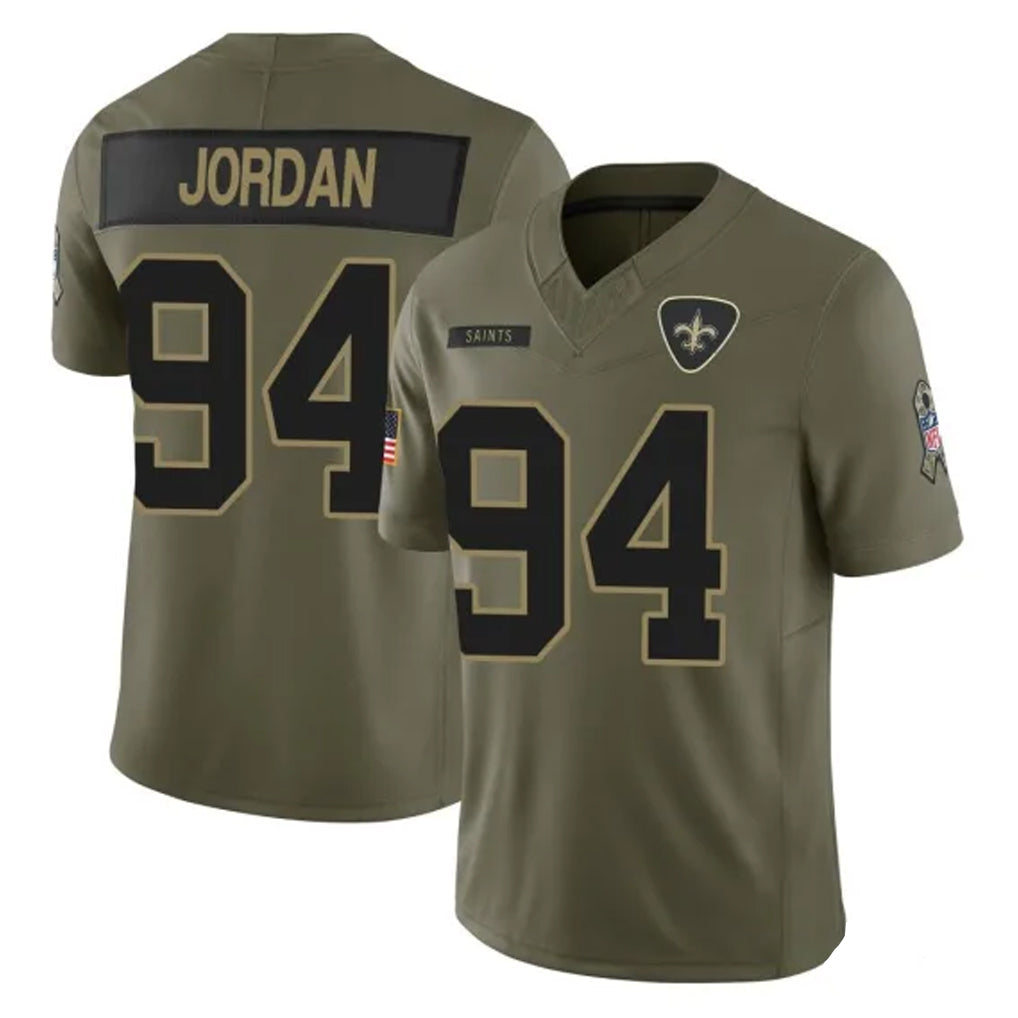 NO.Saints #94 Cameron Jordan Player Olive 2025 Salute To Service Limited Edoa Stitched Jerseys