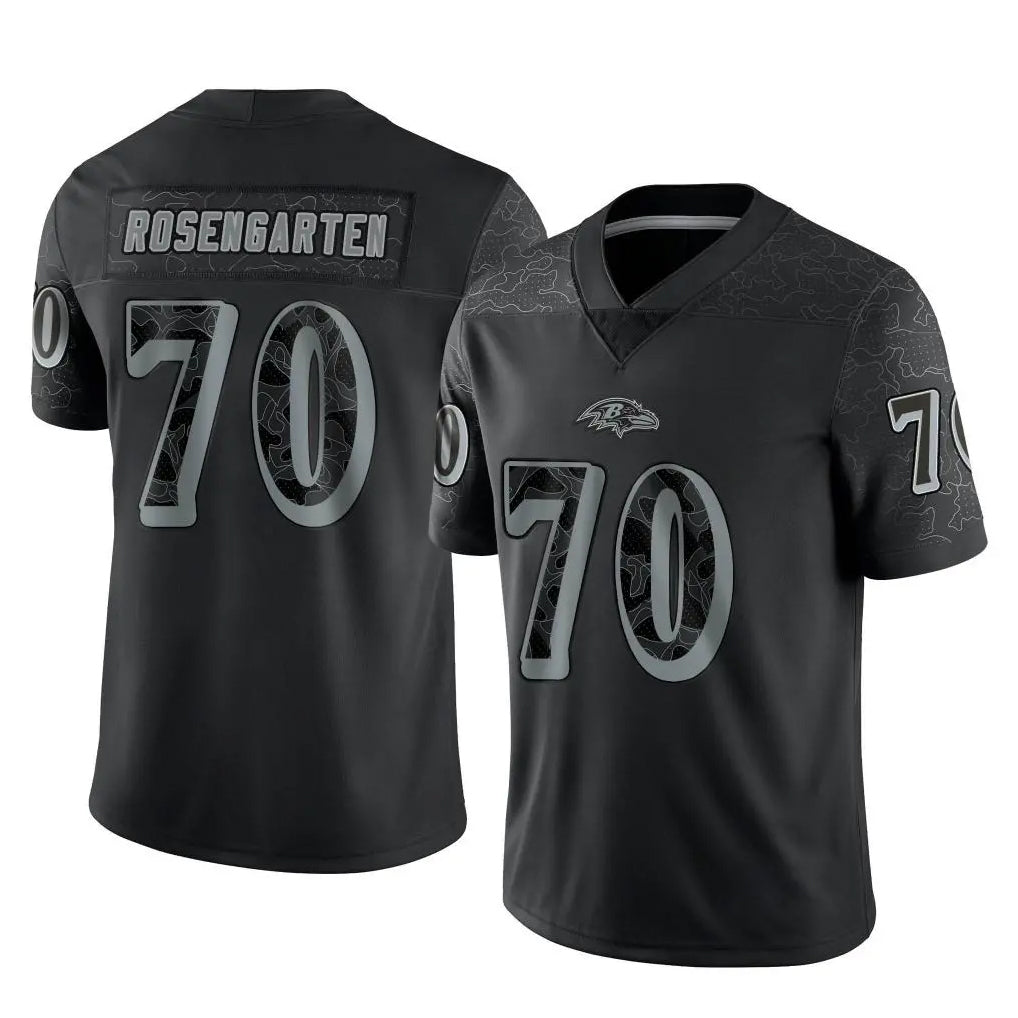 B.Ravens #70 Roger Rosengarten Player Black REFLECTIVE Limited Edoa Stitched Jerseys