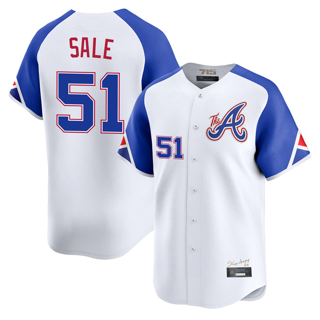 A.Braves #51 Chris Sale Player White City Connect Limited Home Game Edoa Stitched Jerseys
