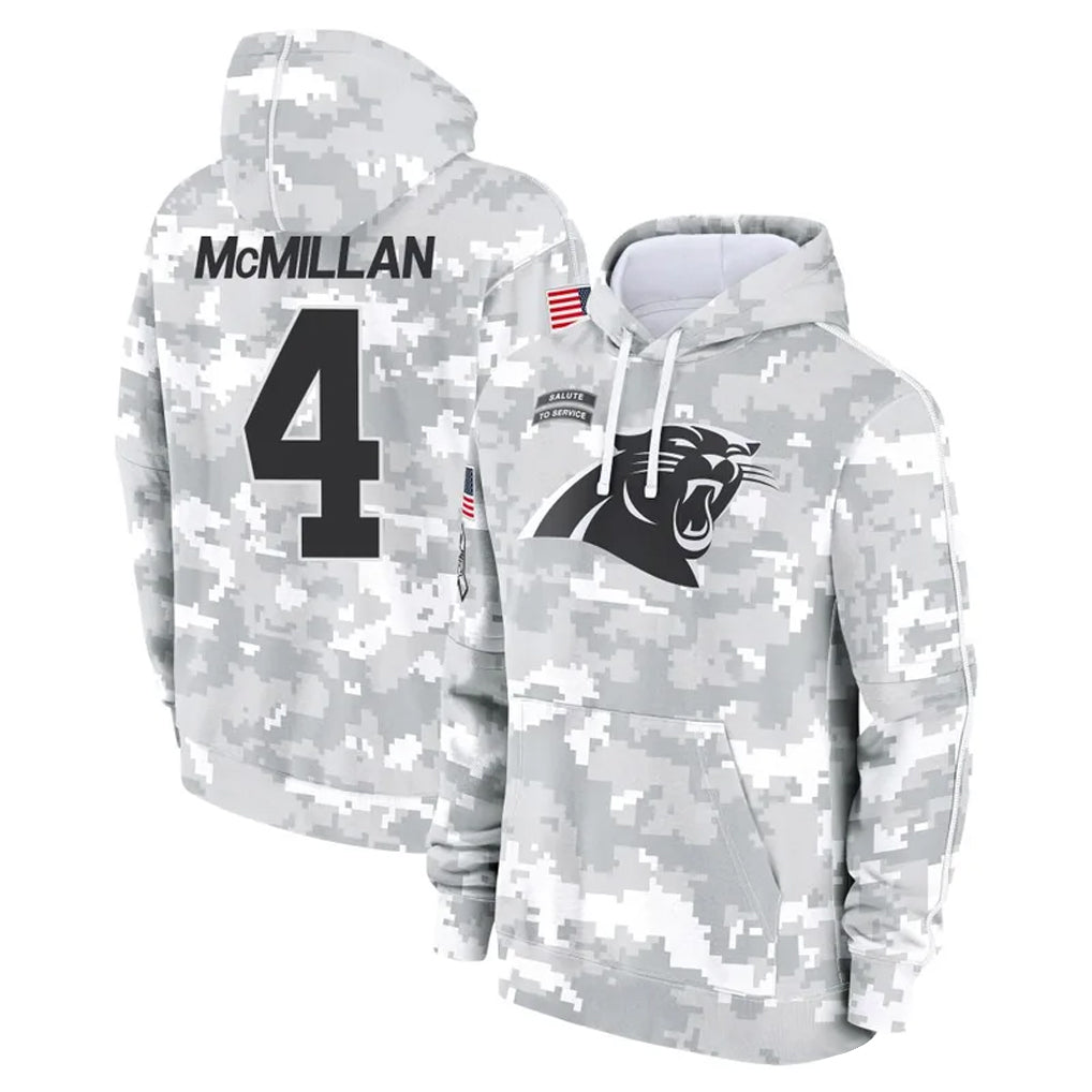 C.Panthers #4 Tetairoa McMillan Player Arctic Camo Salute to Service Pullover Hoodies Limited Game Edoa Stitched Jerseys