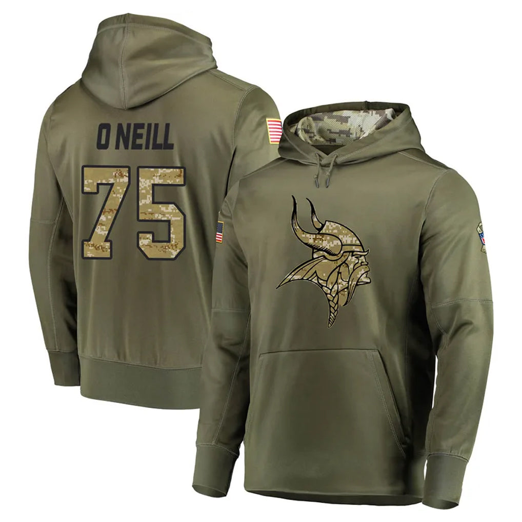 M.Vikings #75 Brian O'Neill Player Olive Salute to Service Pullover Hoodies Home Game Edoa Stitched Jerseys