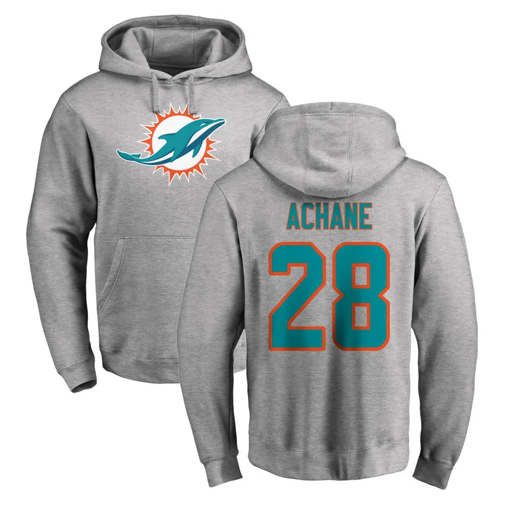 M.Dolphins #28 De'Von Achane Player Gray LOGO Pullover Hoodies Limited Edoa Stitched Jerseys
