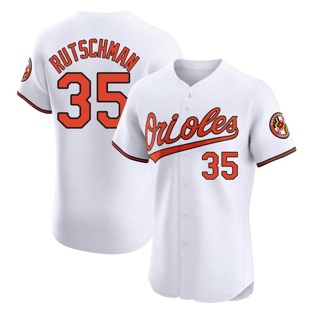 B.Orioles #35 Adley Rutschman Player White Limited Elite Home Game Edoa Stitched Jerseys