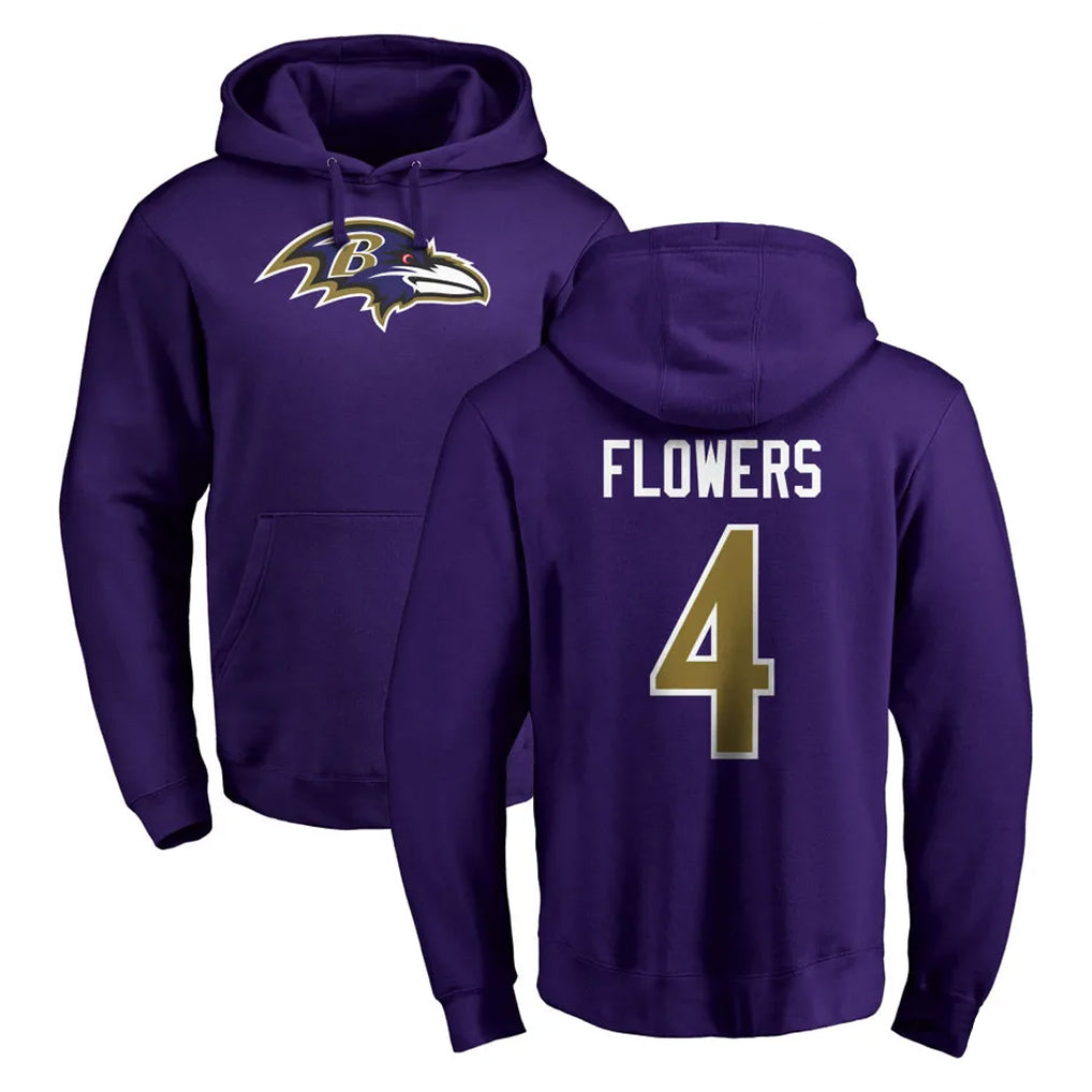 B.Ravens #4 Zay Flowers Player Purple Salute to Service Pullover Hoodie Edoa Stitched Jerseys