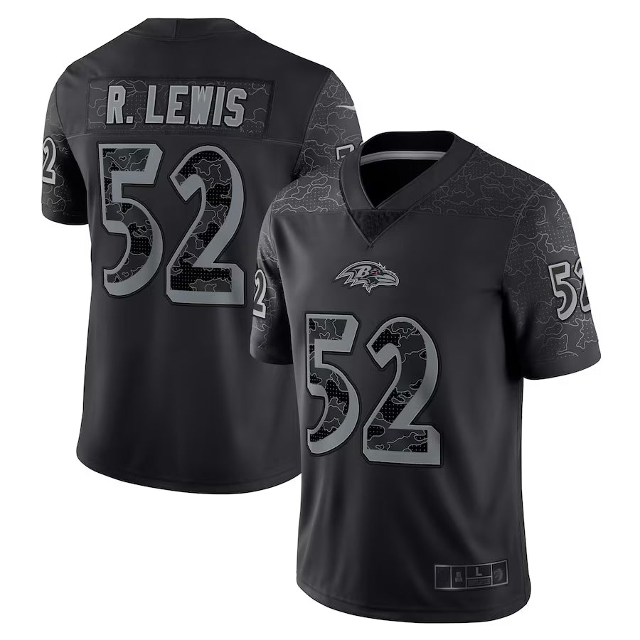 B.Ravens #52 Ray Lewis Player Black RFLCTV Limited Edoa Stitched Jerseys