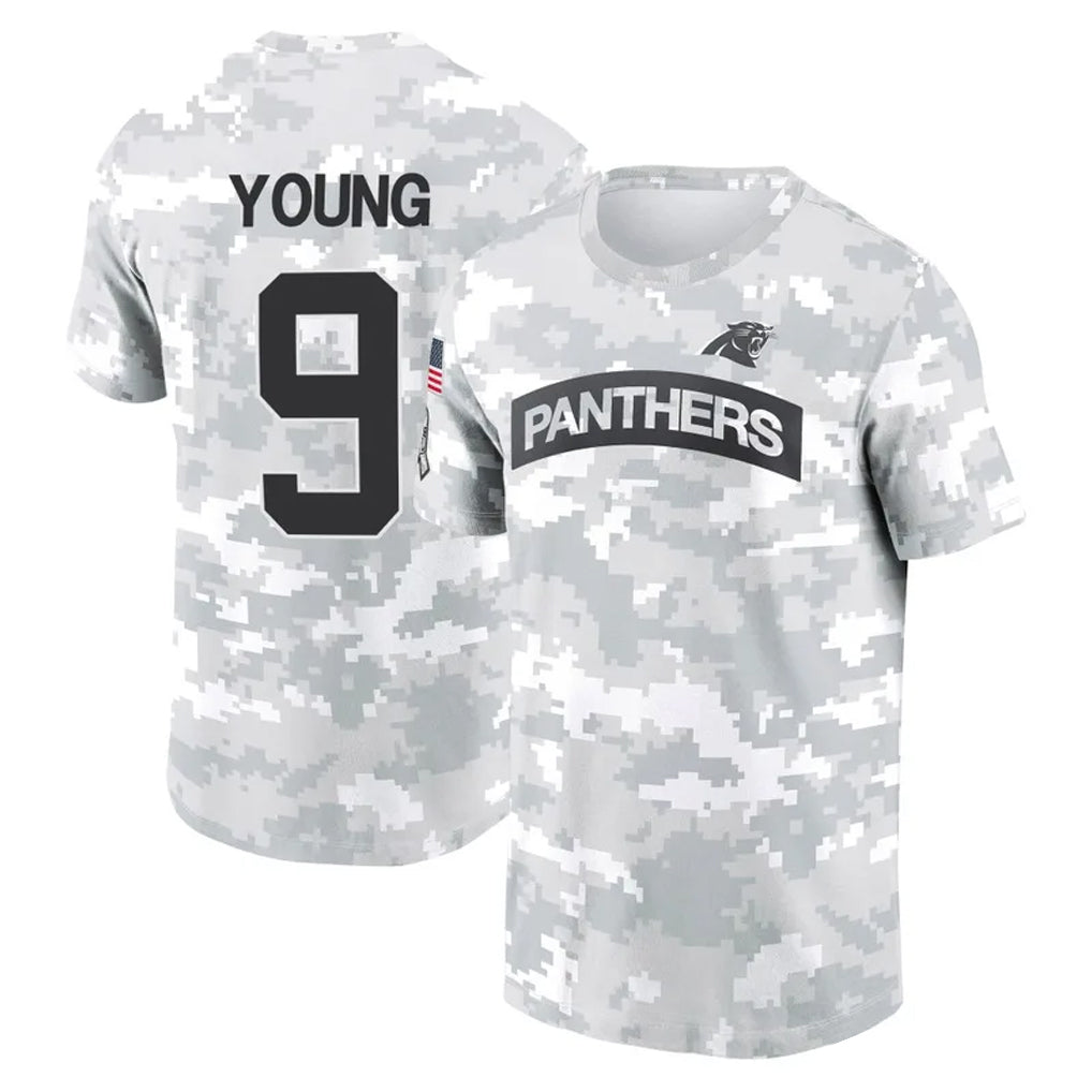 C.Panthers #9 Bryce Young Player Arctic Camo Salute to Service T-Shirt Hoodies Edoa Stitched Jerseys