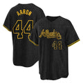 A.Braves #44 Hank Aaron Player Black Snake Skin City Home Game Edoa Stitched Jerseys