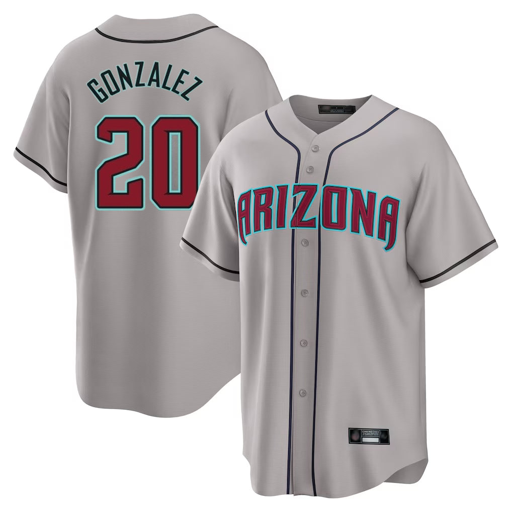 A.Diamondbacks #20 Luis Gonzalez Player Gray Road Home Game Edoa Stitched Jerseys