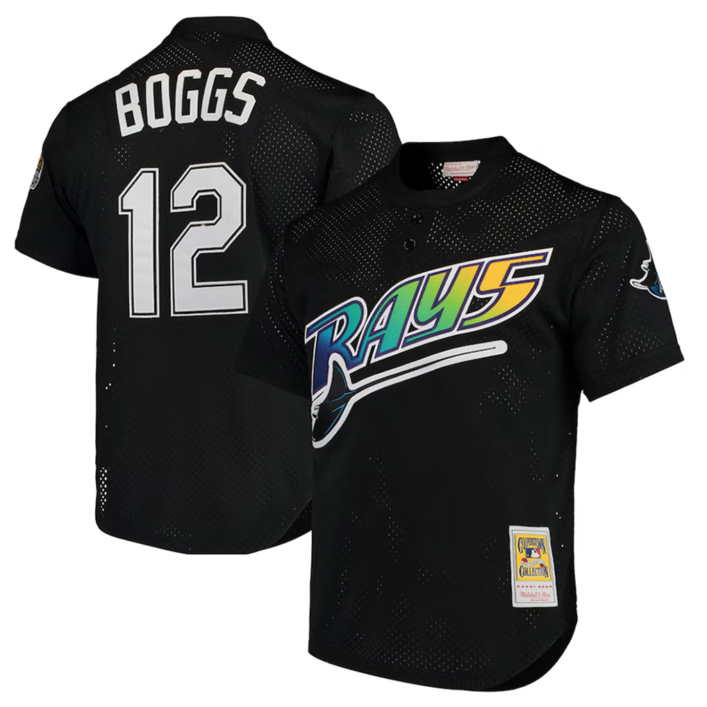 TB.Rays #12 Wade Boggs Player Black Mitchell & Ness Cooperstown Replica Edoa Stitched Jerseys