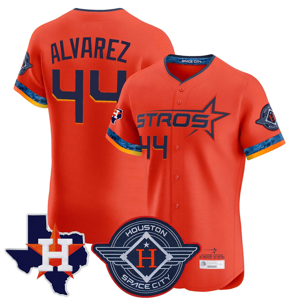 H.Astros #44 Yordan Alvarez Player Orange City Connect Texas Patch Vapor Premier Limited Elite Home Edoa Stitched Jerseys