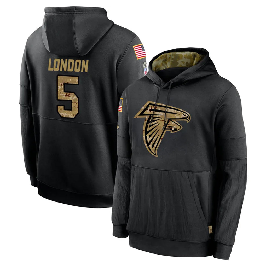 A.Falcons #5 Drake London Player Black Salute to Service Pullover Hoodies Edoa Stitched Jerseys