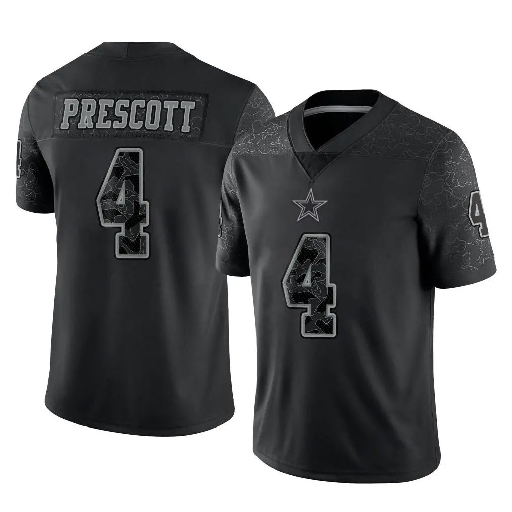 D.Cowboys #4 Dak Prescott Player Black Limited Reflective Home Game Edoa Stitched Jerseys