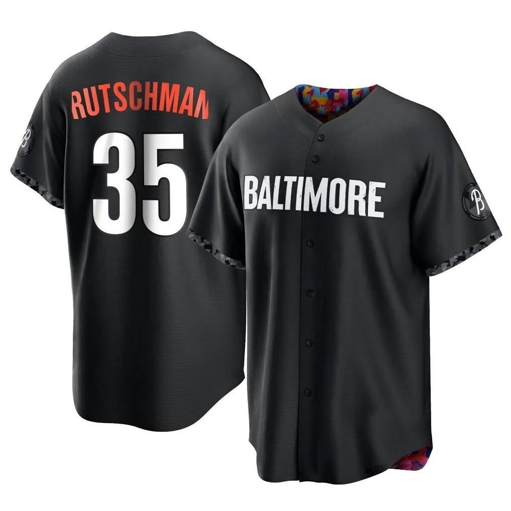 B.Orioles #35 Adley Rutschman Player Black City Connect Home Game Edoa Stitched Jerseys