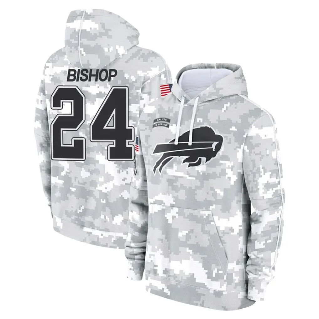 B.Bills #24 Cole Bishop Player Arctic Camo Salute to Service Hoodies Limited Edoa Stitched Jerseys