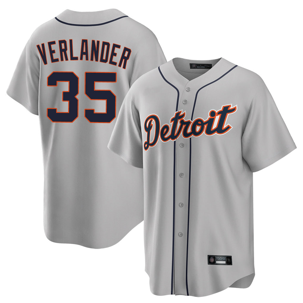 D.Tigers #35 Justin Verlander Player Gray Home Game Edoa Stitched Jerseys