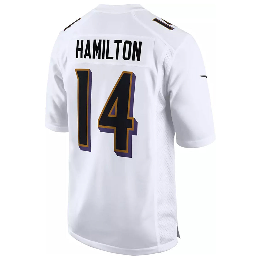B.Ravens #14 Kyle Hamilton Player White Fashion Home Game Edoa Stitched Jerseys