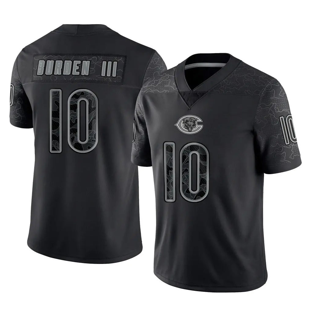 C.Bears #10 Luther Burden III Player Black REFLECTIVE Limited Game Edoa Stitched Jerseys