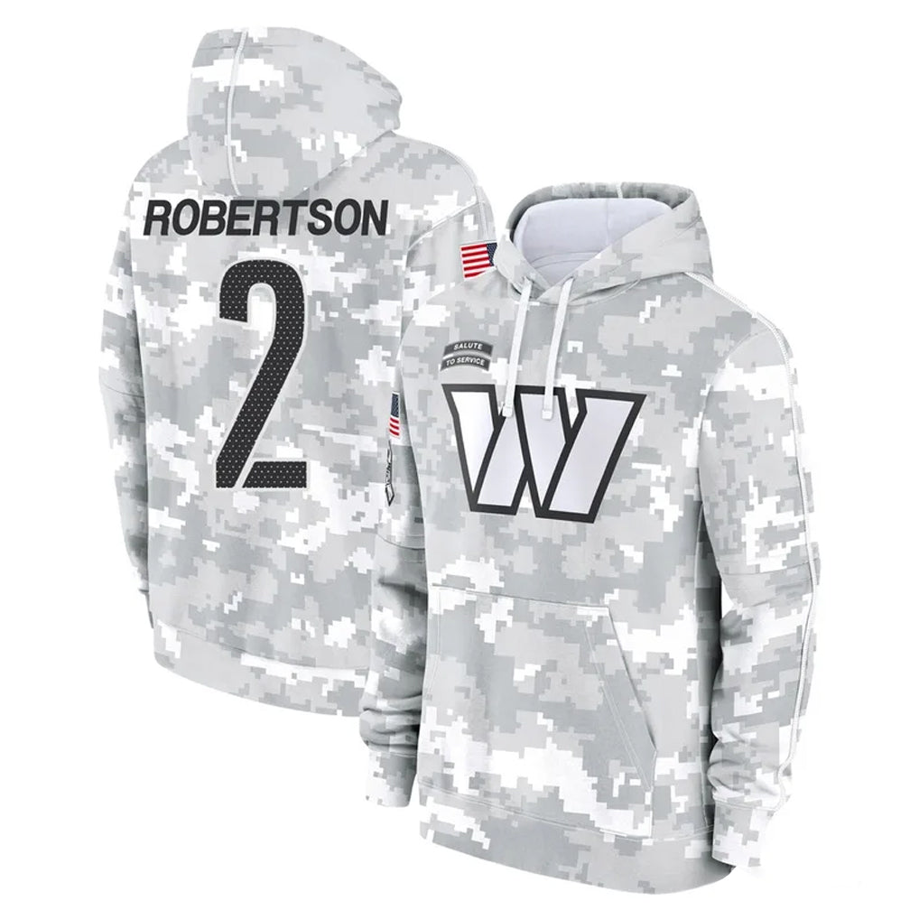 W.Commanders #2 Amik Robertson Player Arctic Camo Limited Salute to Service Pullover Hoodies Game Edoa Stitched Jerseys